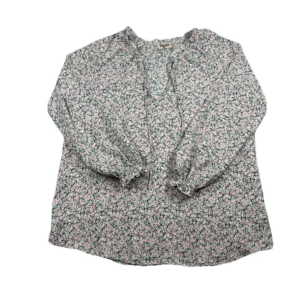 Show Me Your Mumu Charlene Tunic Small Pink Green Floral Ruffle Neck Tassel Tie